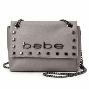 Bebe Los Angeles Gray Studded Chain Strap Shoulder Bag Faux Leather